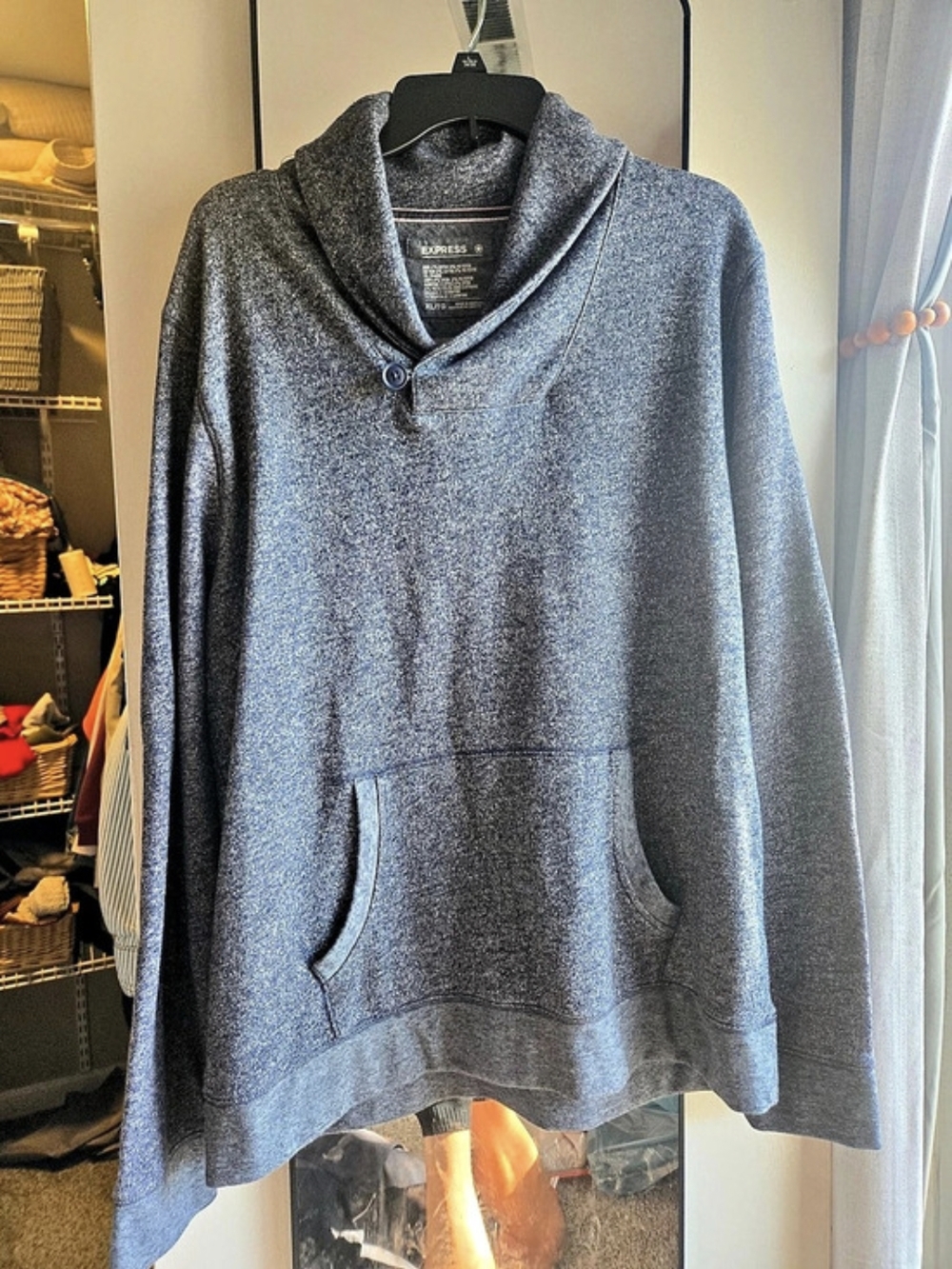 Express Shawl Collar Pullover Sweatshirt with Elbow Patches Gray XL